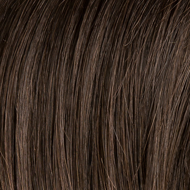 Icone Small Deluxe in Espresso by Ellen Wille, front view showing the deep dark shade on the smooth mid-length synthetic wig.