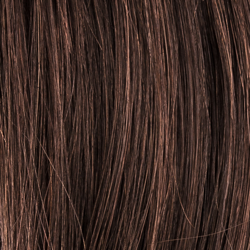 Avenue Soft in Dark Chocolate by Ellen Wille, three-quarter angle showing the deep brown shade on the short heat-resistant wig.