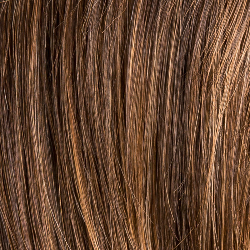 Ellen Wille Icone Small Deluxe in Chocolate, three-quarter angle showing the warm brown tone on the elegant mid-length bob.