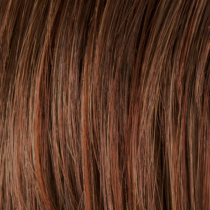 Avenue Small Soft in Cinnamon Brown by Ellen Wille, side view showing the warm cinnamon tones on the short heat-resistant synthetic wig.