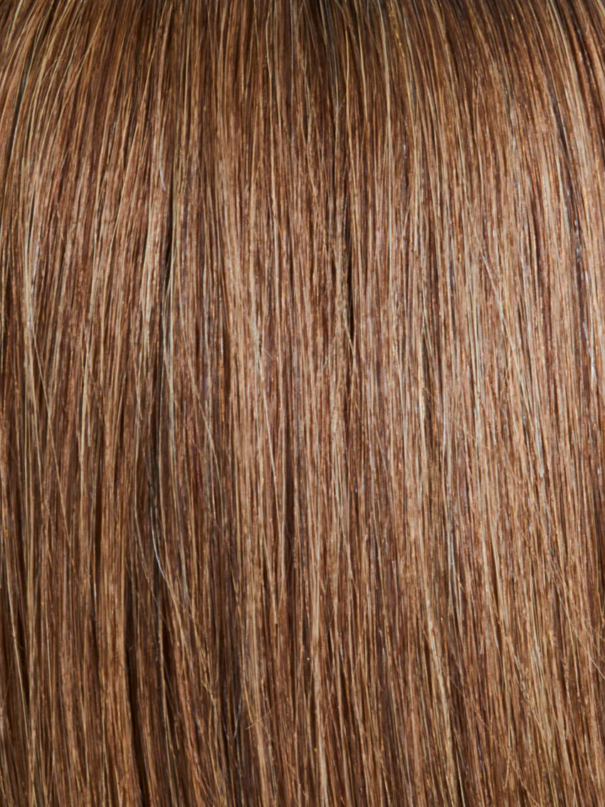 Prime Lady Deluxe HH wig by Gisela Mayer in 10-16-27-10 shade, side view showing the flowing mid-length Remy hair and cinema lace front.
