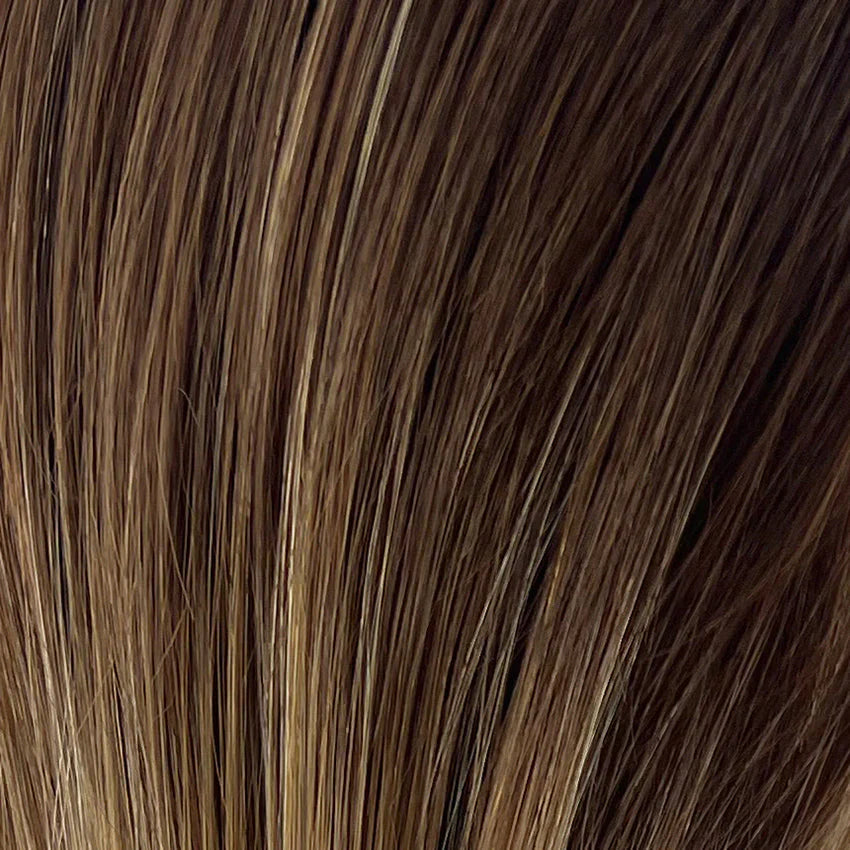 Hi Beso in Dark Blond Balayage by Gisela Mayer, three-quarter view showing the dimensional blonde tones on the long synthetic wig.