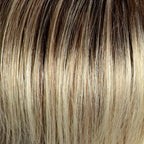 Sun Vega in Champagne Rooted by Gisela Mayer, profile view displaying the light champagne shade on the short sporty synthetic wig.