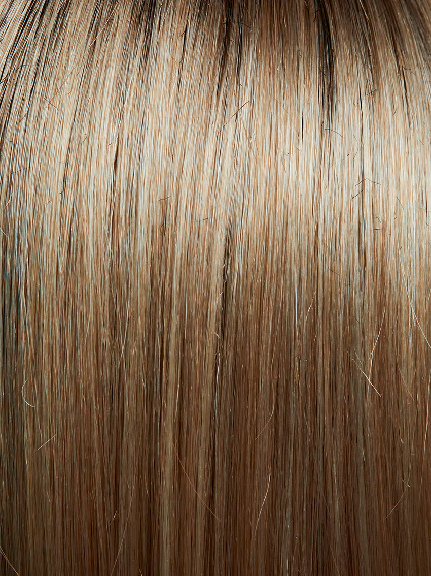 Gisela Mayer Magic Rock in Champagne Rooted, side profile highlighting the light blonde gradient on the modern mid-length wig.