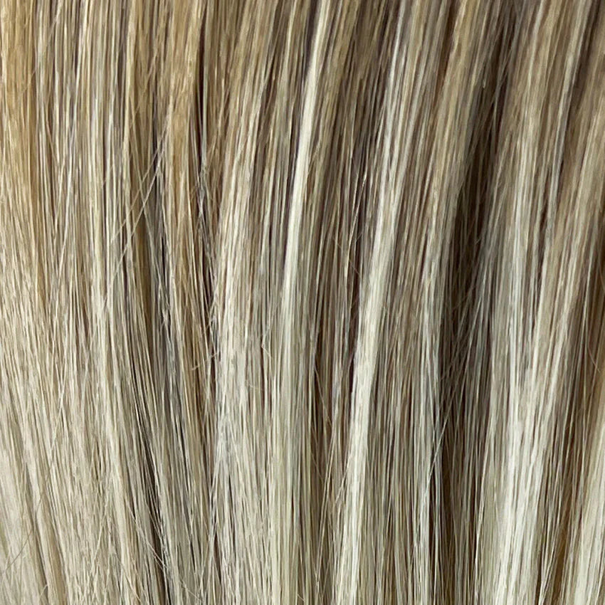 Hi Beso in Biscuit Blond Balayage by Gisela Mayer, side view displaying the soft biscuit blonde tones on the long synthetic wig.
