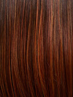 Magic Fresh in Hot Flame by Gisela Mayer, three-quarter angle displaying the bold warm tones on the structured short synthetic wig.