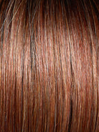 Magic Clic Deluxe in Terracotta Gold Rooted by Gisela Mayer, three-quarter angle showing the vibrant warm tones on the structured short wig.
