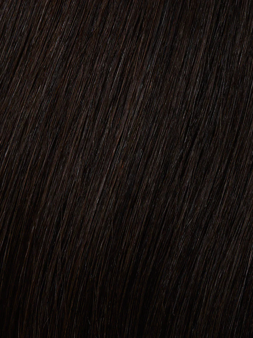 Euro Gold by Gisela Mayer in Dark Chocolate Mix colour, displaying the natural drape and fluid movement of the Euro Human Hair.
