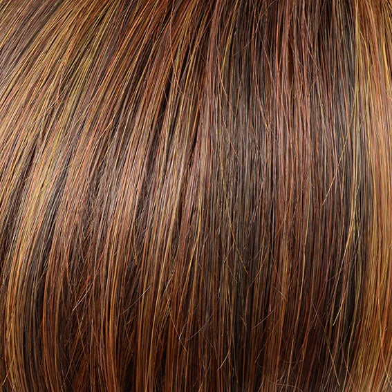 Gisela Mayer Duo Olivia in warm shade, side profile showing the natural-looking colour on the short fringe wig.