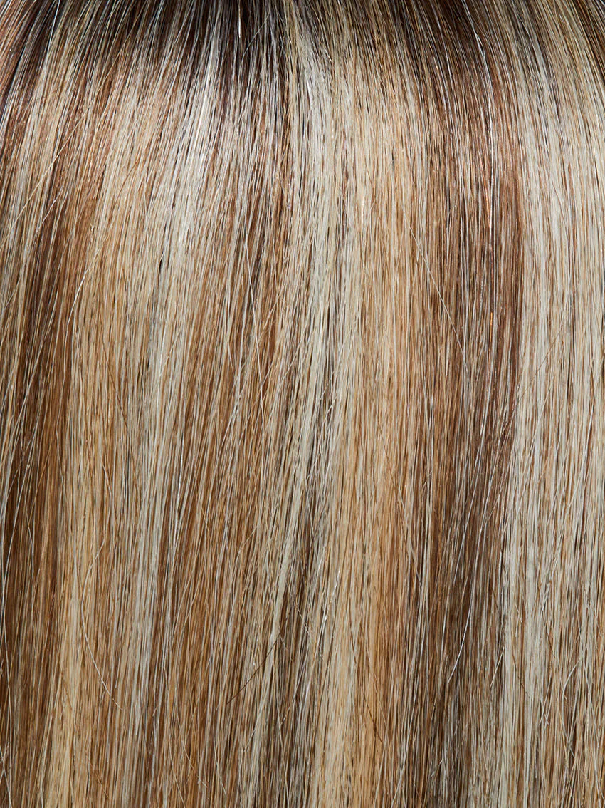 Gisela Mayer Prime Page Lace HH in 7-27-22-8 warm blonde, three-quarter view showing the soft volume and natural mid-length finish.