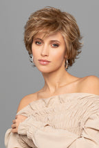 Duo Aria wig by Gisela Mayer, side view showing the mid-length style with delicate fringe and semi-natural Remy blend.