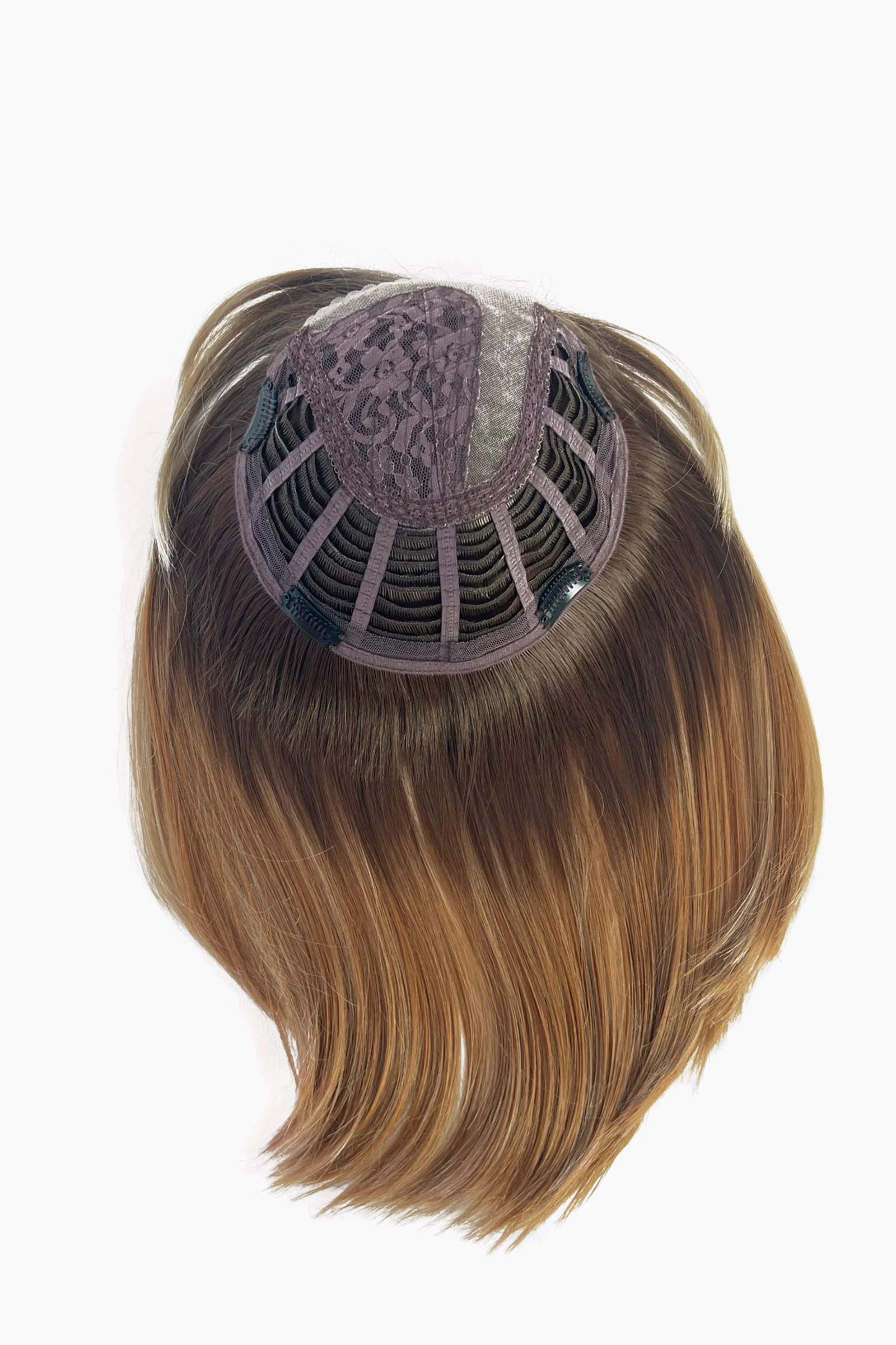 Hi Filler Music by Gisela Mayer in balayage blonde - monofilament hair topper worn on head, top view