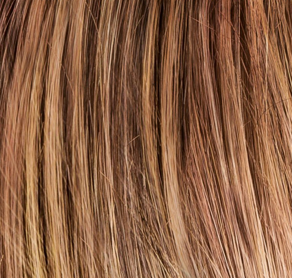 Miss Comfort in Hot Mocca Rooted by Ellen Wille, three-quarter angle showing the warm mocha tone on the mid-length wig.
