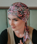 Amy Bambou Rose Floral bonnet by Lidia Création with rose floral print on soft bamboo fabric for hair loss