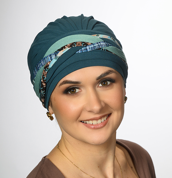 Ariel Aurora Tropical bonnet by Lidia Création with vibrant tropical print - comfortable head covering for hair loss