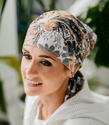 Melody Bambou Provence bonnet by Lidia Création in warm Provence tones - soft bamboo head covering