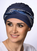 Ariel Aurora Bleu Bohème bonnet by Lidia Création with bohemian blue print - soft hat for alopecia