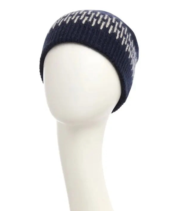 Christine Headwear Val d'Isère bonnet styled on model - warm knit head covering for chemotherapy