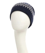 Christine Headwear Val d'Isère bonnet styled on model - warm knit head covering for chemotherapy