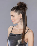 Grog hair piece by Ellen Wille worn on model - tousled volume scrunchie clip-on extension
