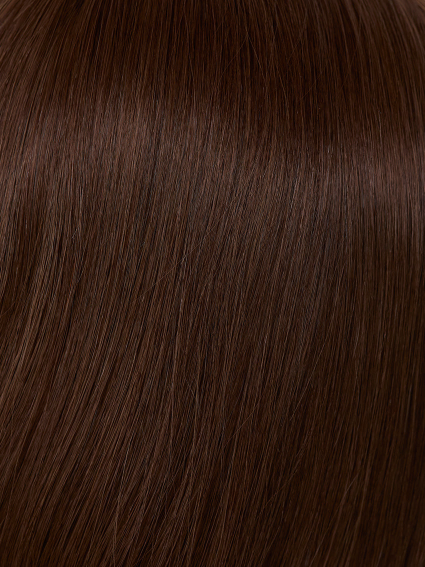 Gisela Mayer HH Remy Age in Medium Brown, front view showing the natural brown tone on the long 100% Remy human hair wig.