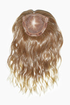 Gisela Mayer Top Curly Long worn on model - long curly monofilament hair topper integration