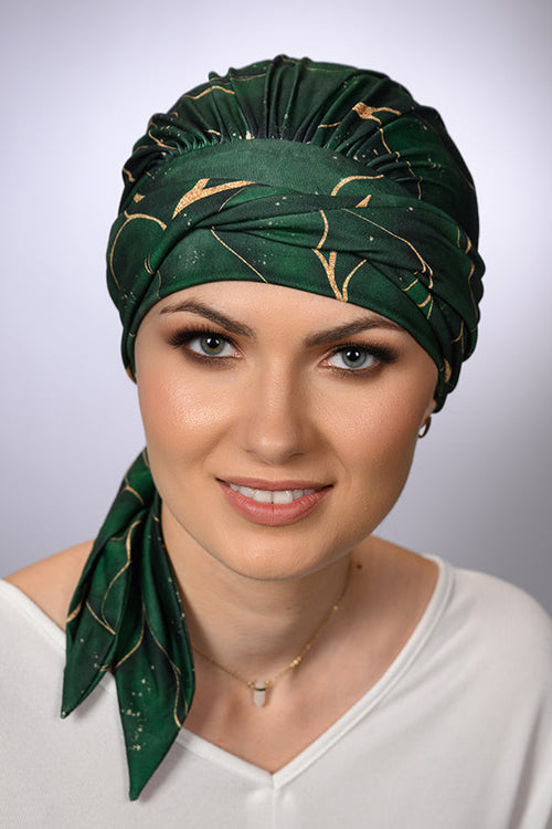 Amy Soft Jade pre-formed turban by Lidia Création in soothing jade green - soft head covering for hair loss