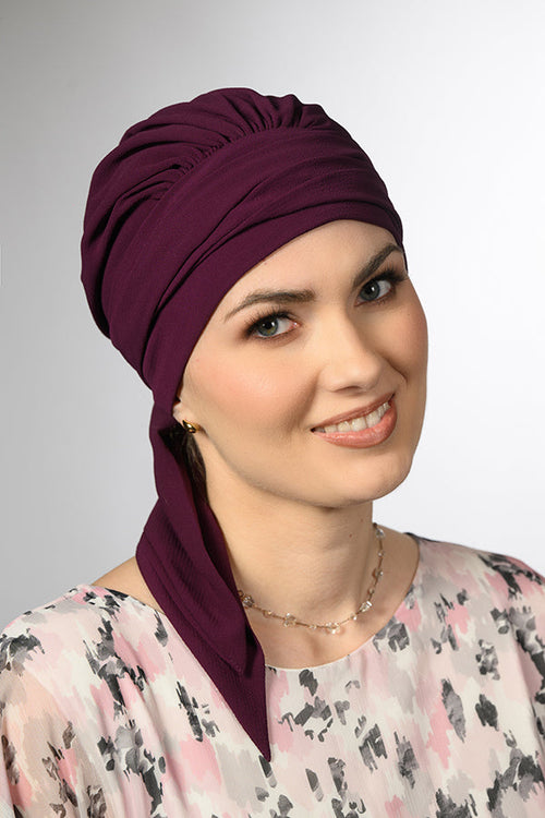 Amy Mousseline bonnet by Lidia Création in neutral tone - gentle draping fabric for sensitive scalps
