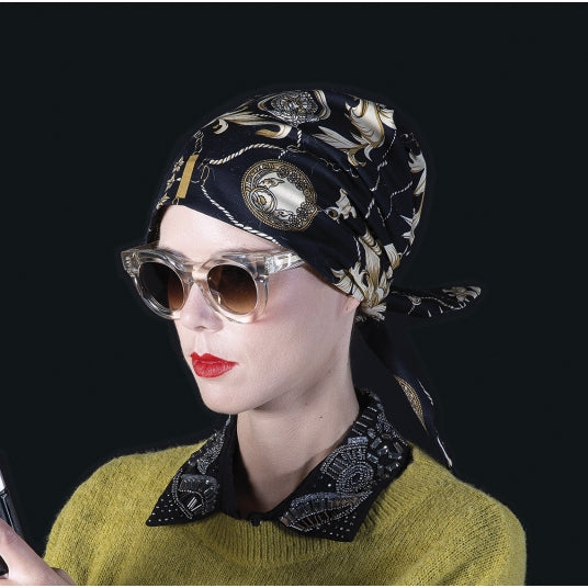 Bandana chimio MM Paris, pratique et stylé, parfait pour pelade ou perte de cheveux pendant votre chimiothérapie.