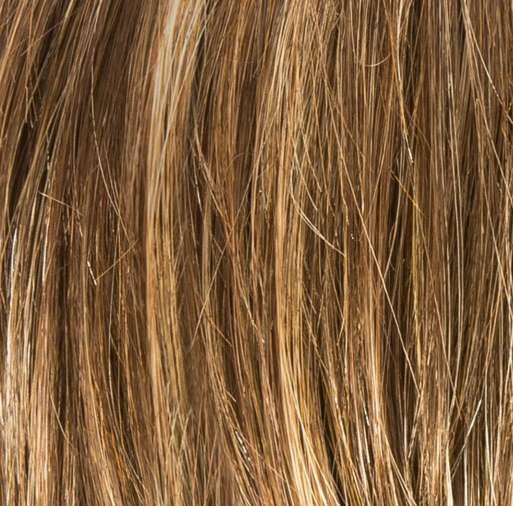 Ellen Wille Escape Soft in Bernstein Rooted, side view showing the golden bernstein tone on the short monofilament lace front wig.