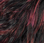Ellen Wille Keira in Black Aubergine Mix, side profile showing the dark aubergine tone on the short feathered synthetic wig.