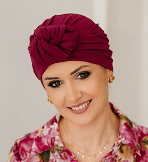 Morgan Rouge soft bamboo bonnet by Lidia Création in vibrant red - comfortable hat for alopecia
