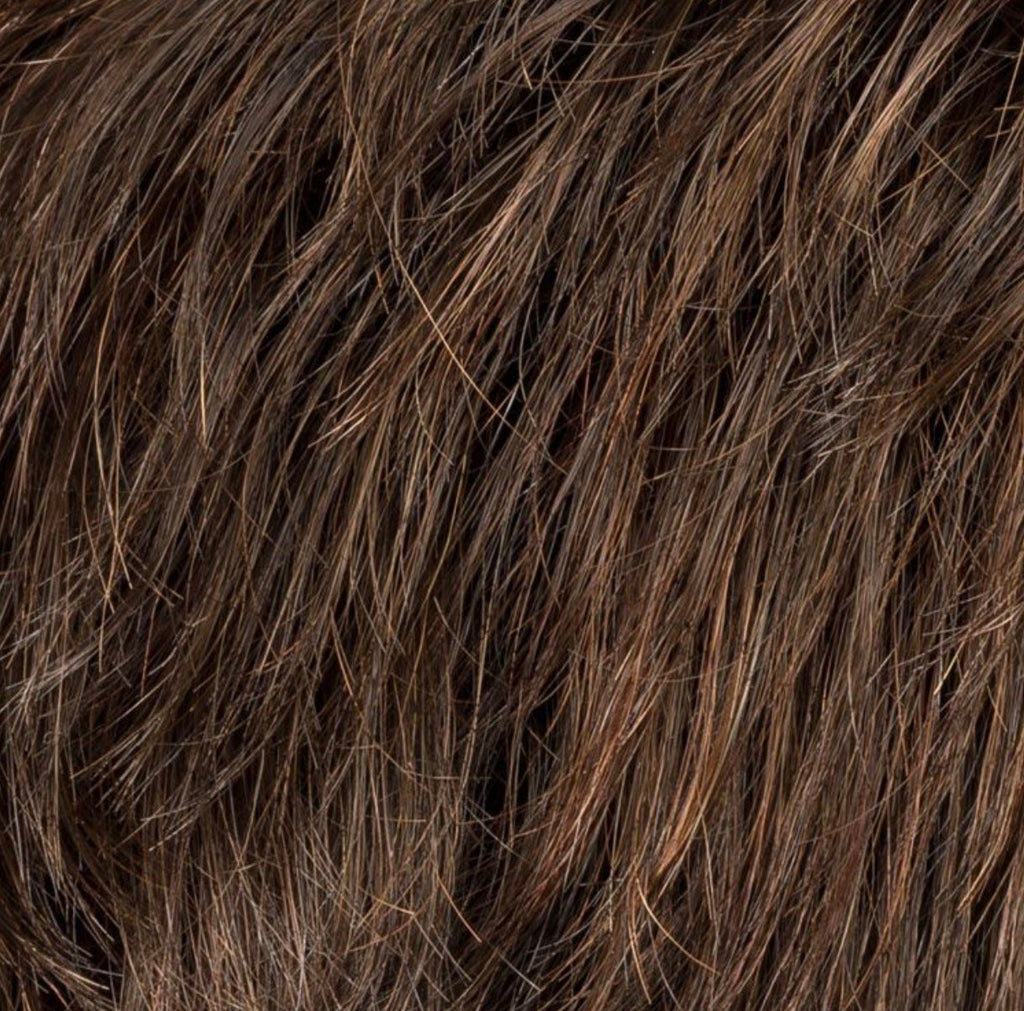 Keira in Chocolate Rooted by Ellen Wille, side profile showing the warm brown tone on the short elegant wig.
