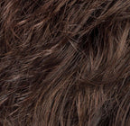 Ellen Wille Keira in Dark Chocolate Mix, three-quarter angle showing the deep dark brown on the short feathered synthetic wig.