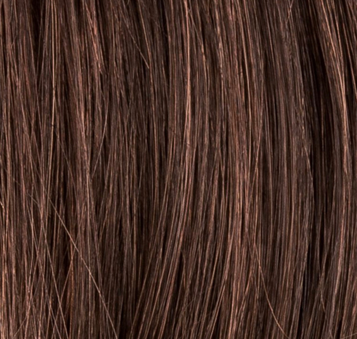 Whisper Comfort in Dark Chocolate Mix by Ellen Wille, front-facing view showing the rich dark brown on the mid-length bob.