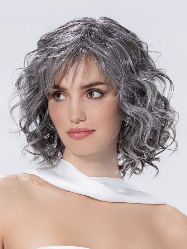 Ellen Wille Eclat Deluxe in Salt & Pepper, front view displaying the modern grey blend on the mid-length synthetic wig.