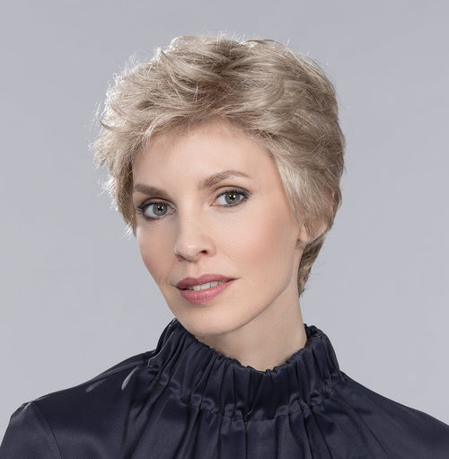 Front view of the Ellen Wille Alba Comfort short wig, showcasing its sleek layered cut and polished style for women.