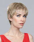 Front view of a woman modeling the Ellen Wille Liza Small Deluxe wig, highlighting its secure petite cap, hand-tied movement, and natural lace front hairline.