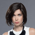 Back view of a woman modeling an Ellen Wille mid-length structured bob wig, highlighting the clean, precision-cut neckline and smooth layered style.