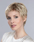Front view of a woman modeling the Ellen Wille Risk Comfort wig, highlighting its ultra-short sporty boy cut, secure fit, and natural hand-tied movement.