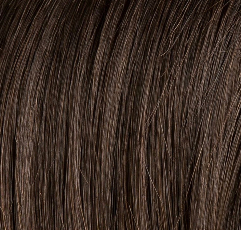 Whisper Comfort in Espresso Mix by Ellen Wille, side view showing the deep dark tone on the mid-length heat-resistant wig.