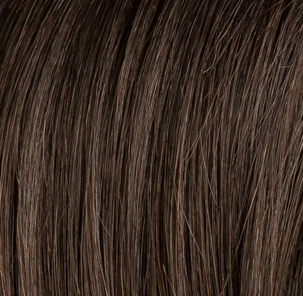 Escape Soft in Espresso Rooted by Ellen Wille, side profile showing the deep dark tone on the short monofilament wig.