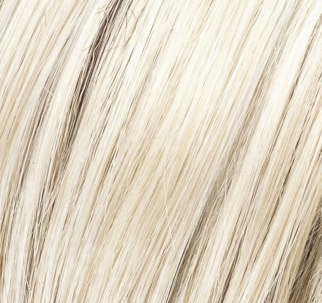 Ellen Wille Lucky Mono Part in Light Champagne Rooted, profile view showing the soft blonde gradient on the layered bob wig.