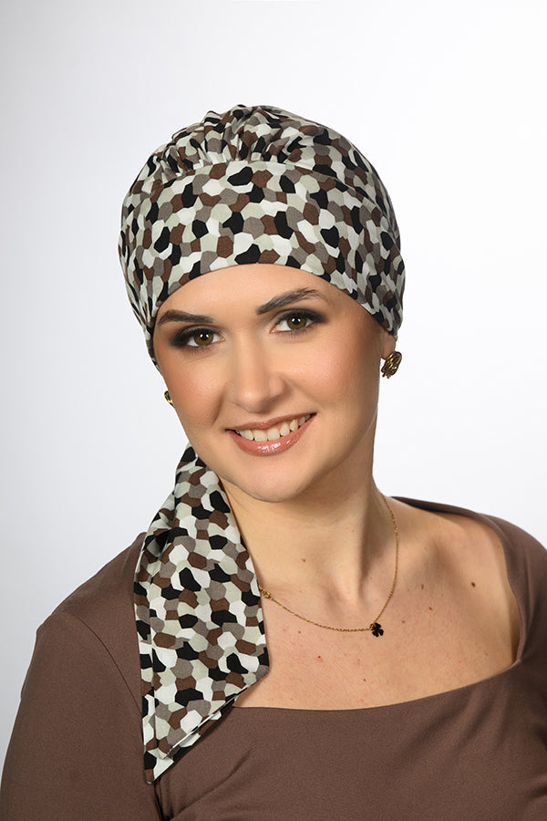 Miriam Graphique turban-bonnet by Lidia Création with graphic print pattern - medical head covering