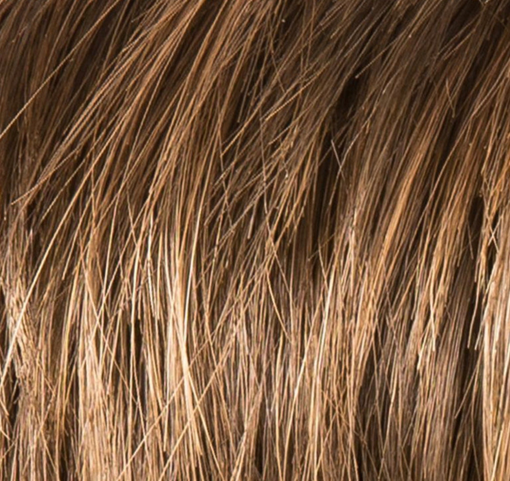 Escape Soft in Mocca Mix by Ellen Wille, three-quarter angle showing the warm mocha blend on the short natural-looking wig.