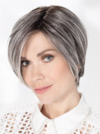 Ellen Wille Glam Soft in Salt & Pepper, side profile showing the modern grey blend on the short asymmetric wig.