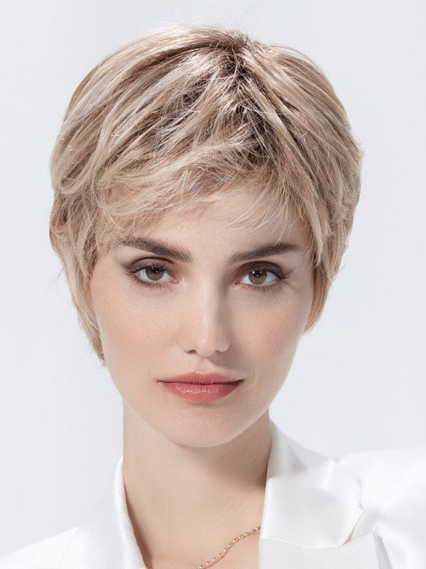 Ellen Wille Harmony Soft in Pearl Blonde, side profile showing the delicate pearl tone on the short medical comfort wig.