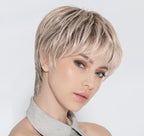 Novel Deluxe wig by Ellen Wille, lifestyle view showing the short sleek cut and heat-resistant synthetic fiber.