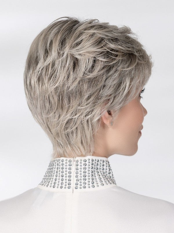 Posh Deluxe wig by Ellen Wille, lifestyle view showing the short cut with elongated nape and premium synthetic fiber.