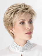 Ellen Wille Posh Deluxe in Sandy Blonde, side profile showing the warm sandy tone on the short comfortable synthetic wig.